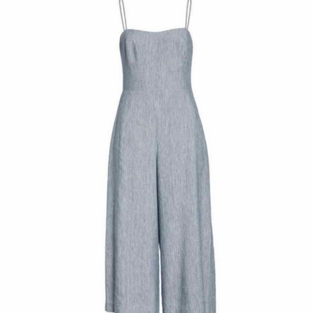 Club Monaco Dalennah Bow Back Cropped Wide Leg Linen Blend Jumpsuit Blue 6 - Picture 9 of 9